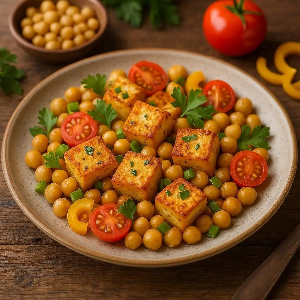 Tofu e grão-de-bico